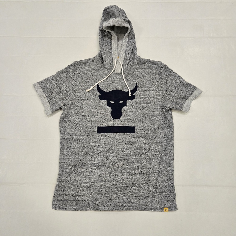 Under Armour Hoodie Mens Medium Gray Project Rock Short Sleeve Fleece Hooded Gym
